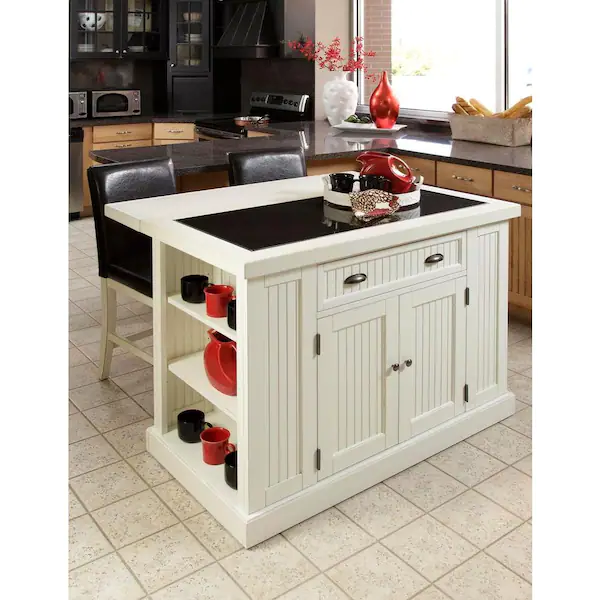 Nantucket White Kitchen Island With Granite Top