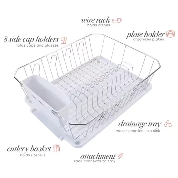 White Chrome 3-Piece Set Dish Rack