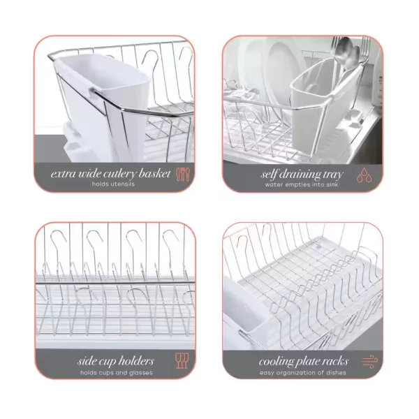 White Chrome 3-Piece Set Dish Rack