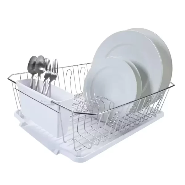 White Chrome 3-Piece Set Dish Rack