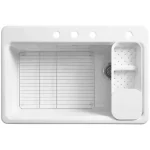 Riverby Workstation Drop-In Cast Iron 33 in. 4-Hole Single Bowl Kitchen Sink Kit with Included Accessories in White