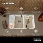 Riverby Workstation Drop-In Cast Iron 33 in. 4-Hole Single Bowl Kitchen Sink Kit with Included Accessories in White