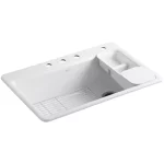 Riverby Workstation Drop-In Cast Iron 33 in. 4-Hole Single Bowl Kitchen Sink Kit with Included Accessories in White