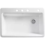 Riverby Workstation Drop-In Cast Iron 33 in. 4-Hole Single Bowl Kitchen Sink Kit with Included Accessories in White