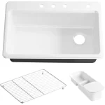 Riverby Workstation Drop-In Cast Iron 33 in. 4-Hole Single Bowl Kitchen Sink Kit with Included Accessories in White