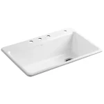 Riverby Workstation Drop-In Cast Iron 33 in. 4-Hole Single Bowl Kitchen Sink Kit with Included Accessories in White