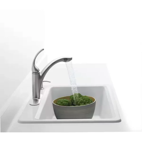 Riverby Workstation Drop-In Cast Iron 33 in. 4-Hole Single Bowl Kitchen Sink Kit with Included Accessories in White
