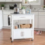 Caitlin White Kitchen Cart with Granite Top and Storage
