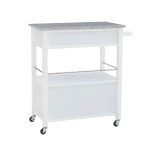 Caitlin White Kitchen Cart with Granite Top and Storage