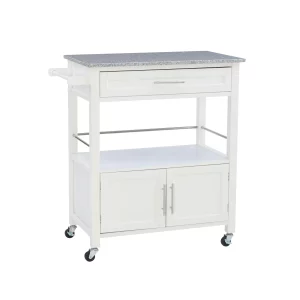 Caitlin White Kitchen Cart with Granite Top and Storage