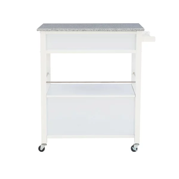 Caitlin White Kitchen Cart with Granite Top and Storage
