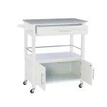 Caitlin White Kitchen Cart with Granite Top and Storage