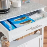 Caitlin White Kitchen Cart with Granite Top and Storage