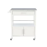 Caitlin White Kitchen Cart with Granite Top and Storage