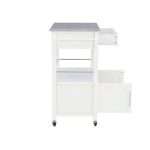 Caitlin White Kitchen Cart with Granite Top and Storage