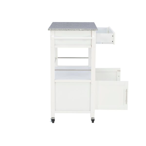 Caitlin White Kitchen Cart with Granite Top and Storage