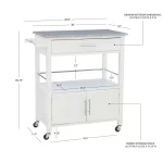 Caitlin White Kitchen Cart with Granite Top and Storage