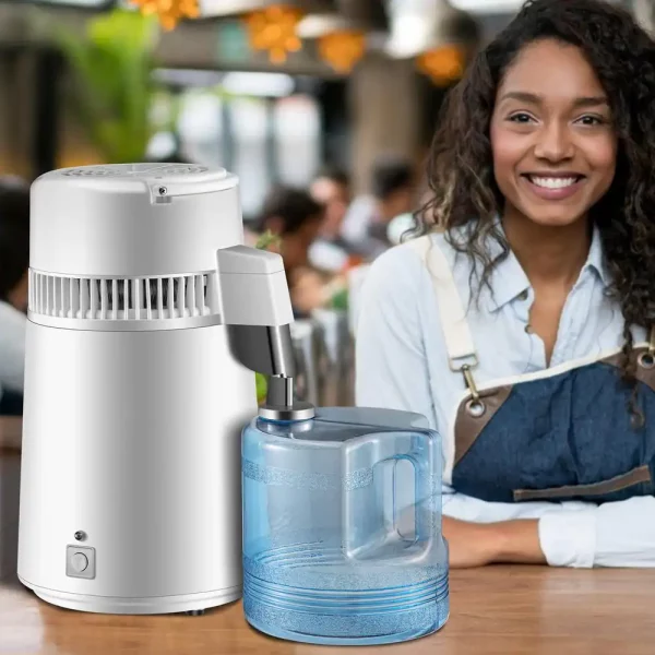 Water Distiller 750 Watt Purifier Filter 1.1 Gal. Fully Upgraded Distilling Pure Water Machine with Handle, White