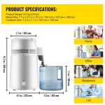 Water Distiller 750 Watt Purifier Filter 1.1 Gal. Fully Upgraded Distilling Pure Water Machine with Handle, White