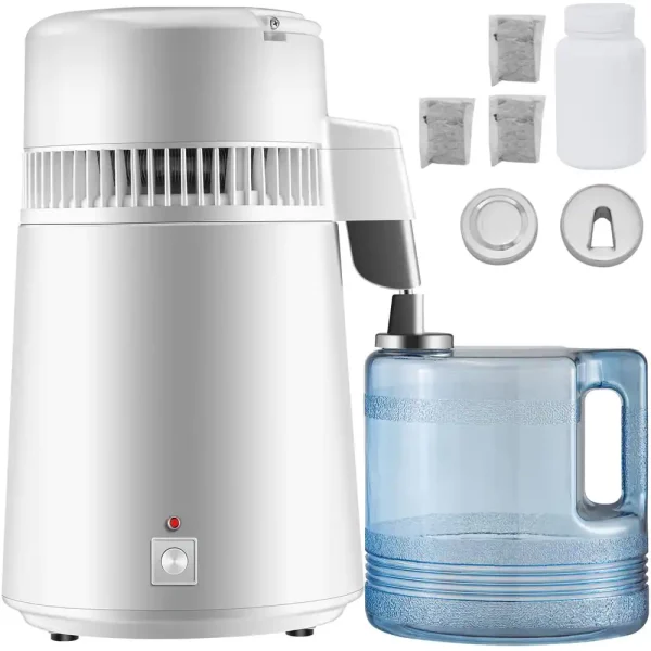Water Distiller 750 Watt Purifier Filter 1.1 Gal. Fully Upgraded Distilling Pure Water Machine with Handle, White