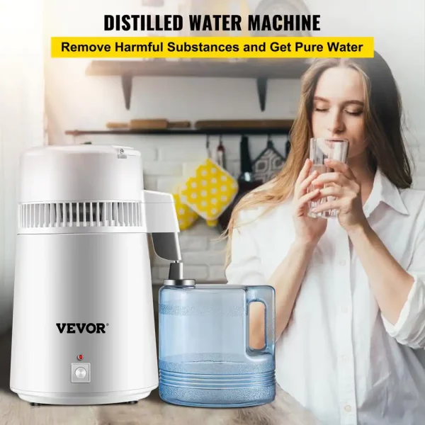 Water Distiller 750 Watt Purifier Filter 1.1 Gal. Fully Upgraded Distilling Pure Water Machine with Handle, White