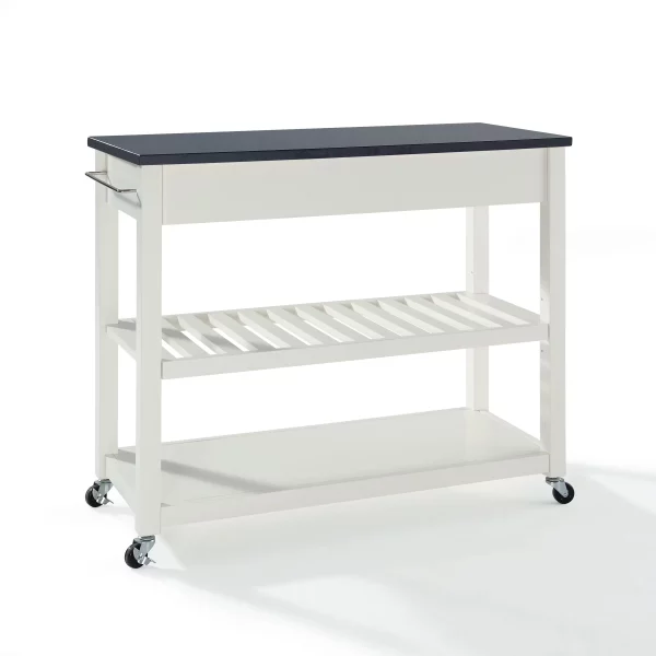 White Kitchen Cart With Black Granite Top