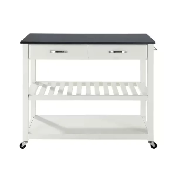 White Kitchen Cart With Black Granite Top