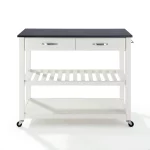 White Kitchen Cart With Black Granite Top