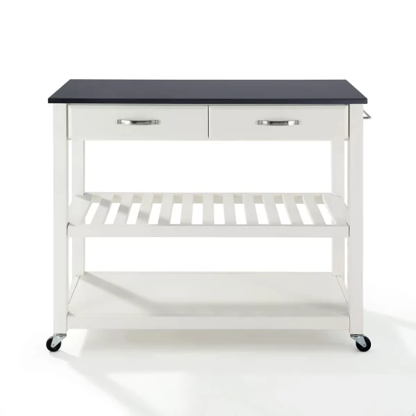 White Kitchen Cart With Black Granite Top
