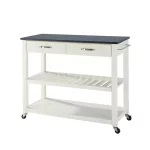 White Kitchen Cart With Black Granite Top