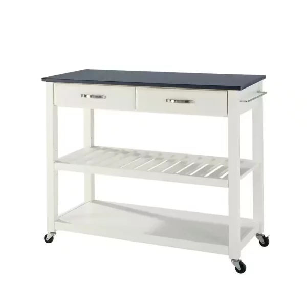 White Kitchen Cart With Black Granite Top