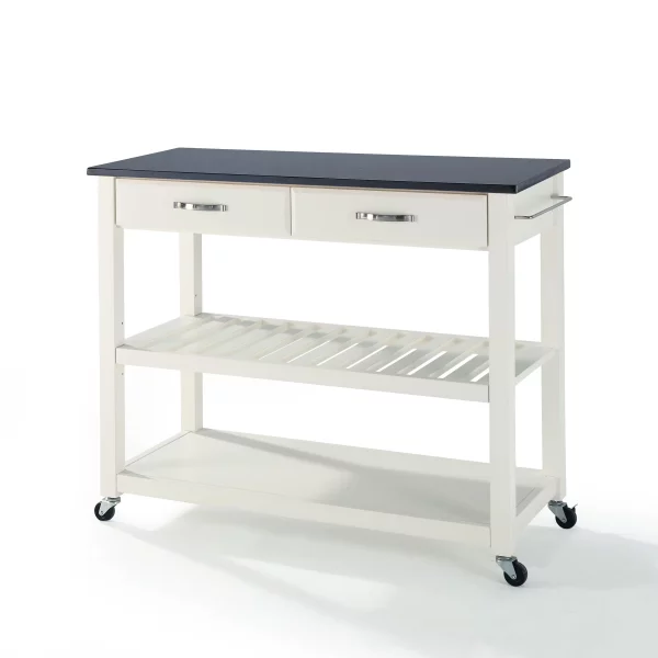 White Kitchen Cart With Black Granite Top