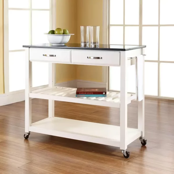 White Kitchen Cart With Black Granite Top