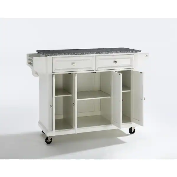 Full Size White Kitchen Cart with Granite Top