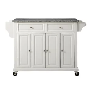 Full Size White Kitchen Cart with Granite Top