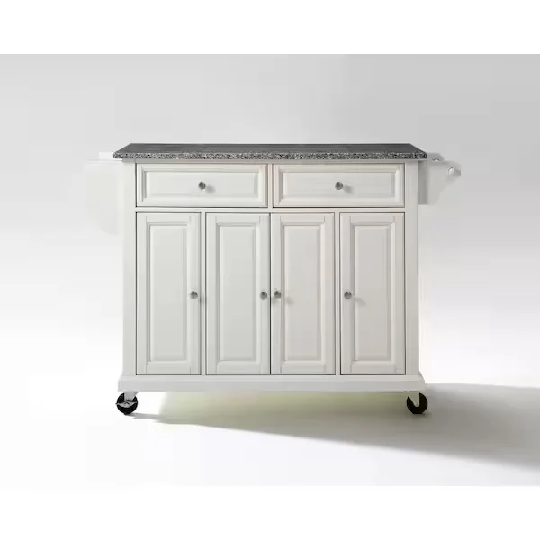 Full Size White Kitchen Cart with Granite Top