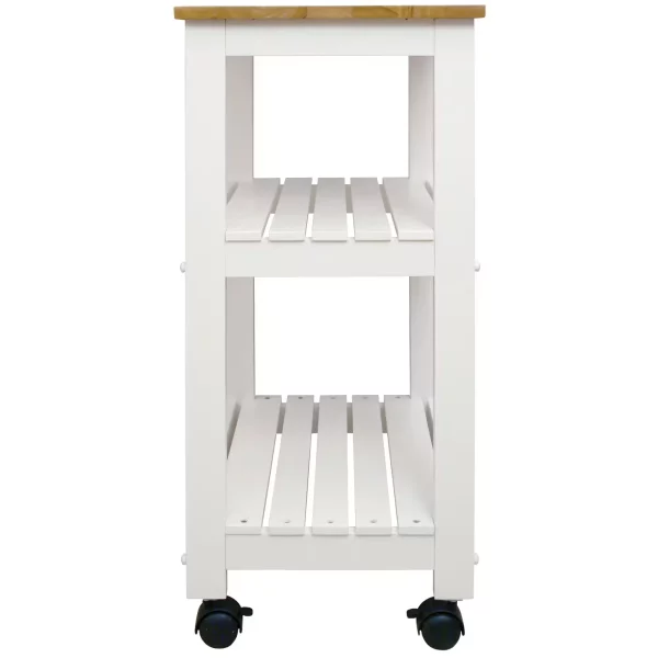 White Kitchen Cart with Natural Wood Top