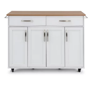 Brookshire White Kitchen Cart with Natural Wood Top