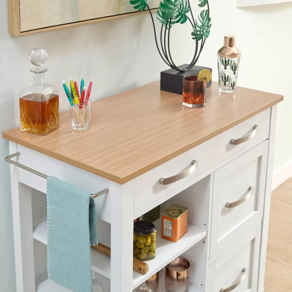 Belfast White Kitchen Cart with Natural Wood Top