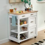 Belfast White Kitchen Cart with Natural Wood Top