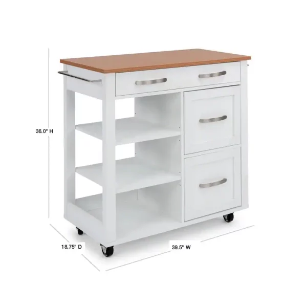 Belfast White Kitchen Cart with Natural Wood Top