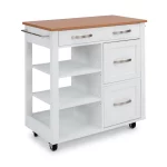Belfast White Kitchen Cart with Natural Wood Top
