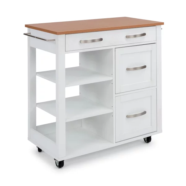Belfast White Kitchen Cart with Natural Wood Top