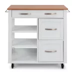 Belfast White Kitchen Cart with Natural Wood Top