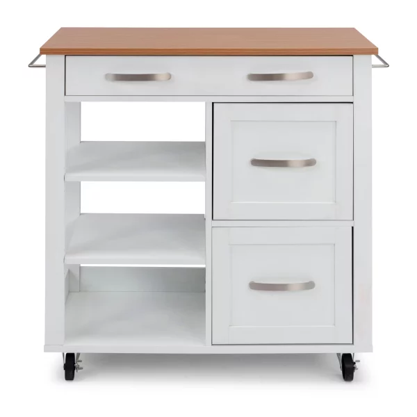 Belfast White Kitchen Cart with Natural Wood Top