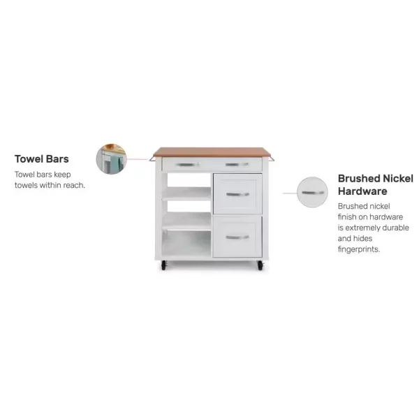 Belfast White Kitchen Cart with Natural Wood Top