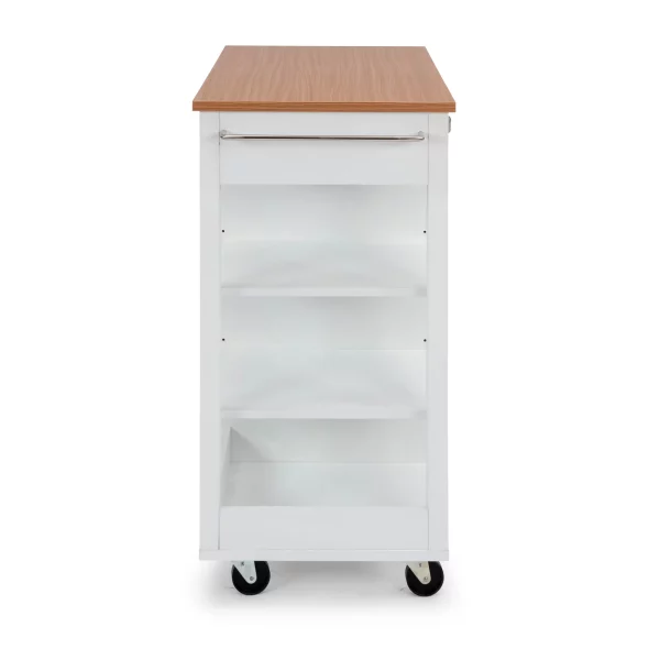 Belfast White Kitchen Cart with Natural Wood Top