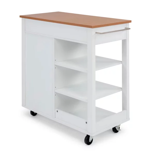 Belfast White Kitchen Cart with Natural Wood Top
