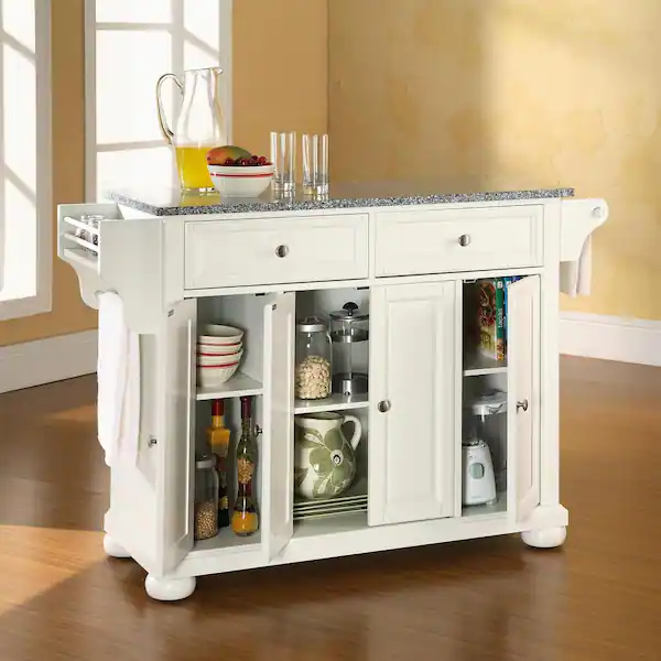 Alexandria White Kitchen Island with Granite Top
