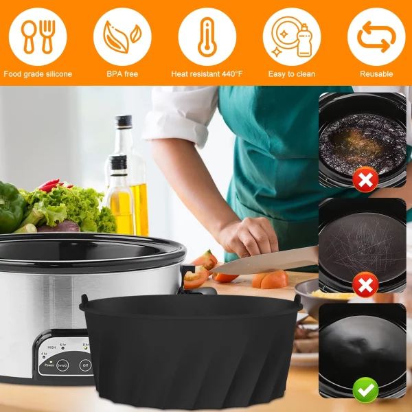 Gorware Silicone Slow Cooker Liner for 7-8QT Pot Slow Cooker Silicone Insert Leakproof Heat Resistant Dishwasher Safe Silicone Cooking Liner